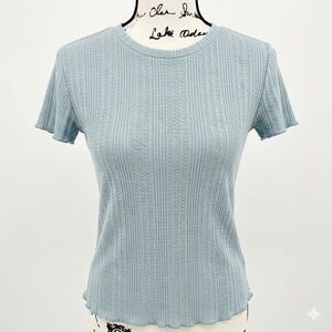 Philosophy Light Blue Textured Short Sleeve Top
